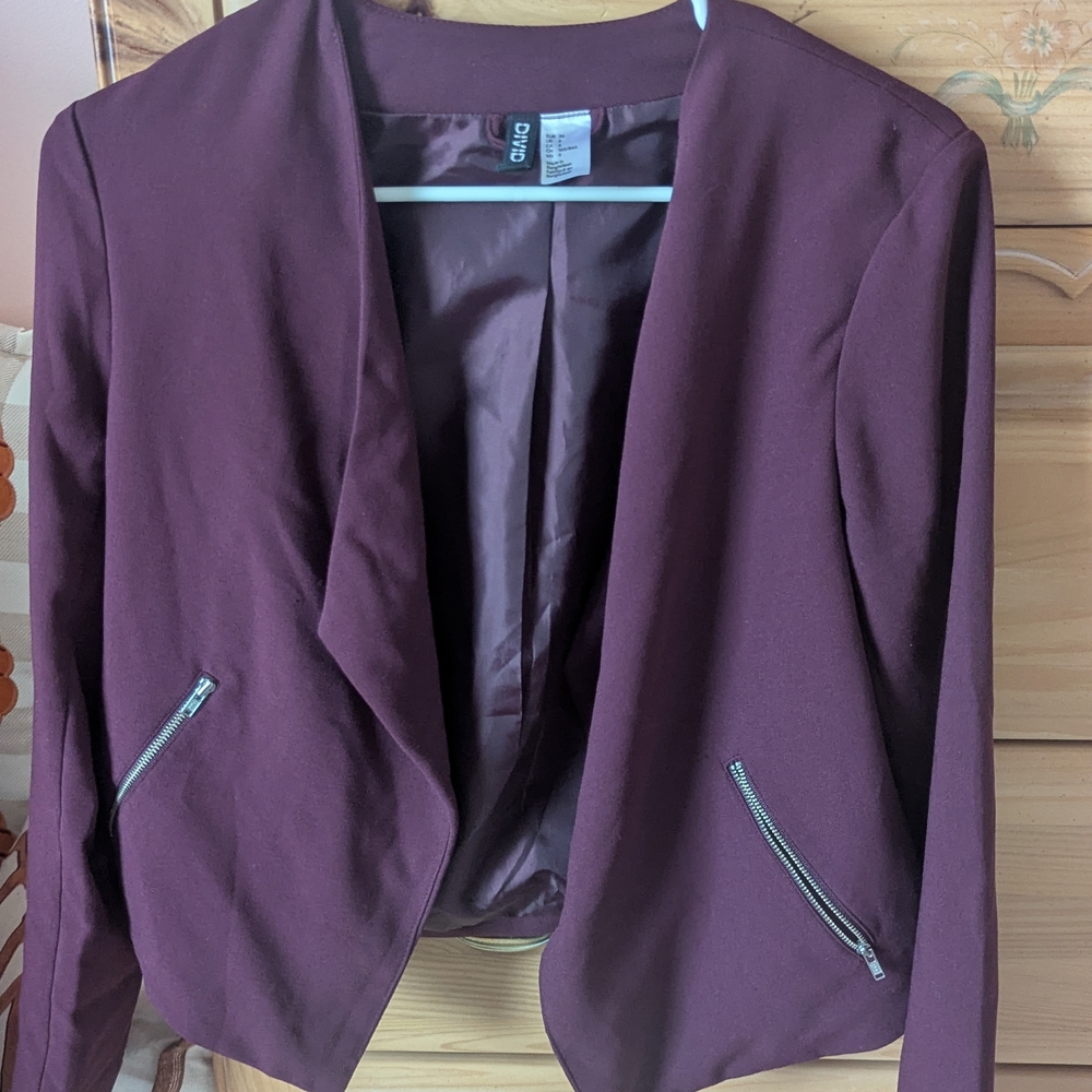 H&M Deep Purple Blazer with Zipper Accents